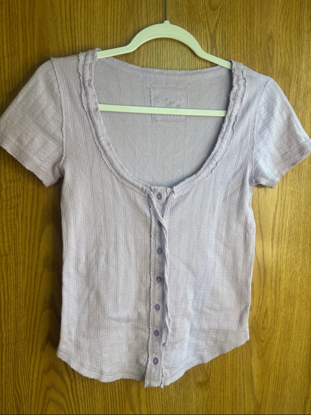 Offline by Aerie Women's Lavender Ribbed Scoop Neck Button-Front Top